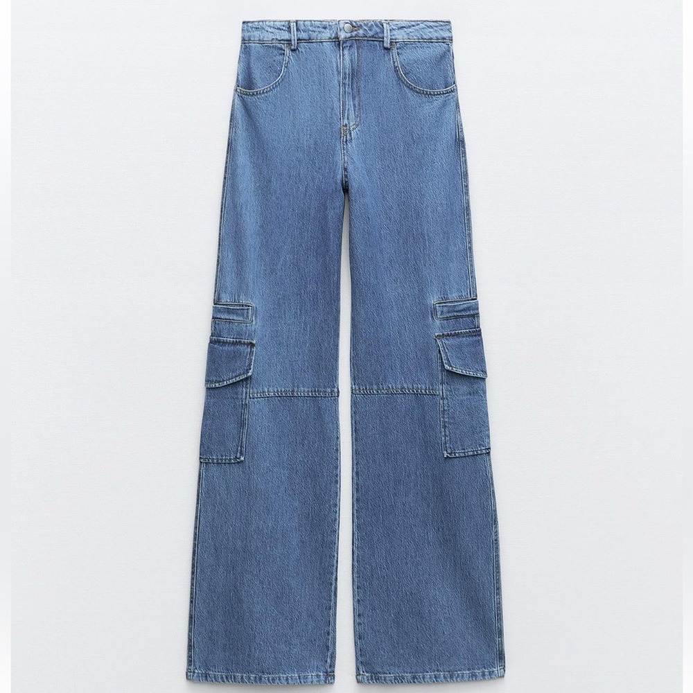 ZARA HIGH RISE Z1975 STRAIGHT LEG CARGO JEANS. Size 28 Mex